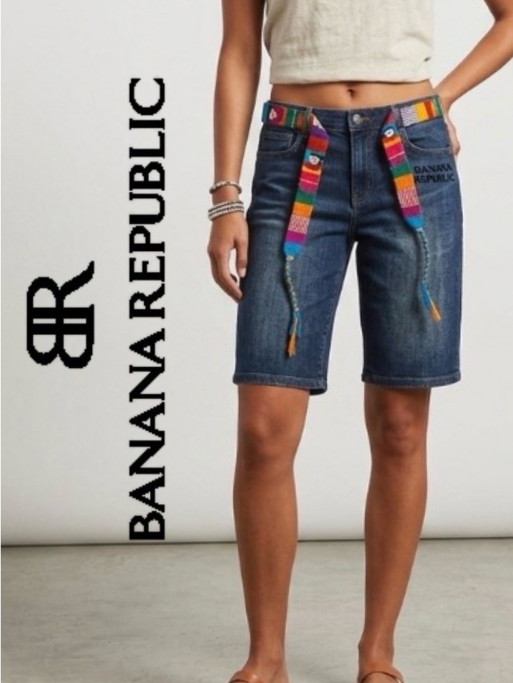 ♥️ Banana Republic Denim Shorts Size 6 With Bonus Boho Belt